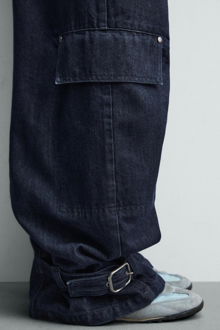 Zara Belted Ankle Cargo Pants — Navy