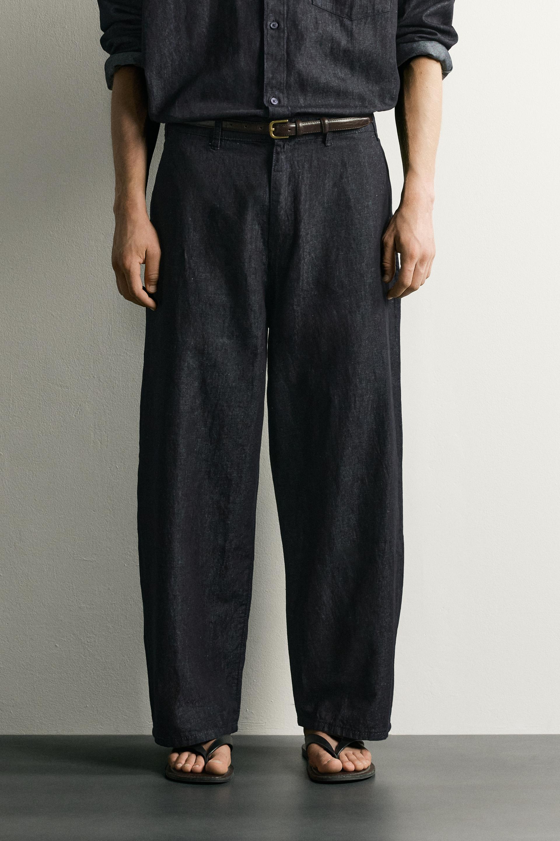 Cotton-Linen Lightweight Denim Chino Trousers