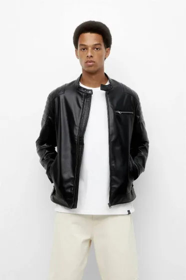 Blouson Biker Simili Noir