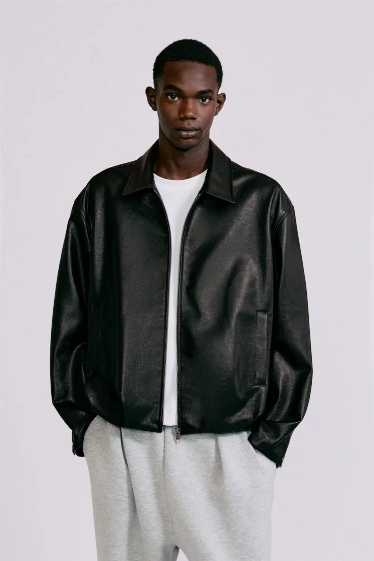 Pull&Bear Faux Leather Moto Jacket — Black