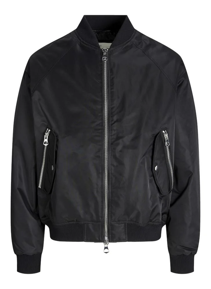 Jack  & Jones Ribbed Cuff Bomber Jacket — Black