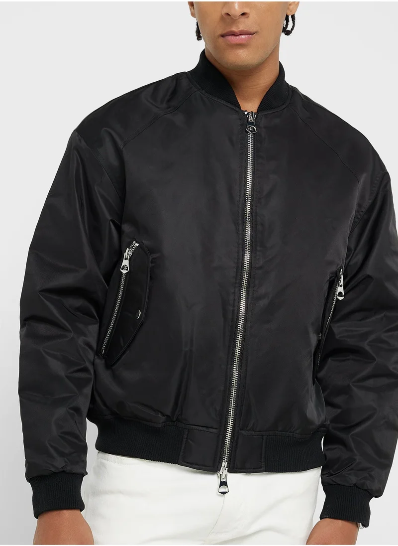 Jack  & Jones Ribbed Cuff Bomber Jacket — Black