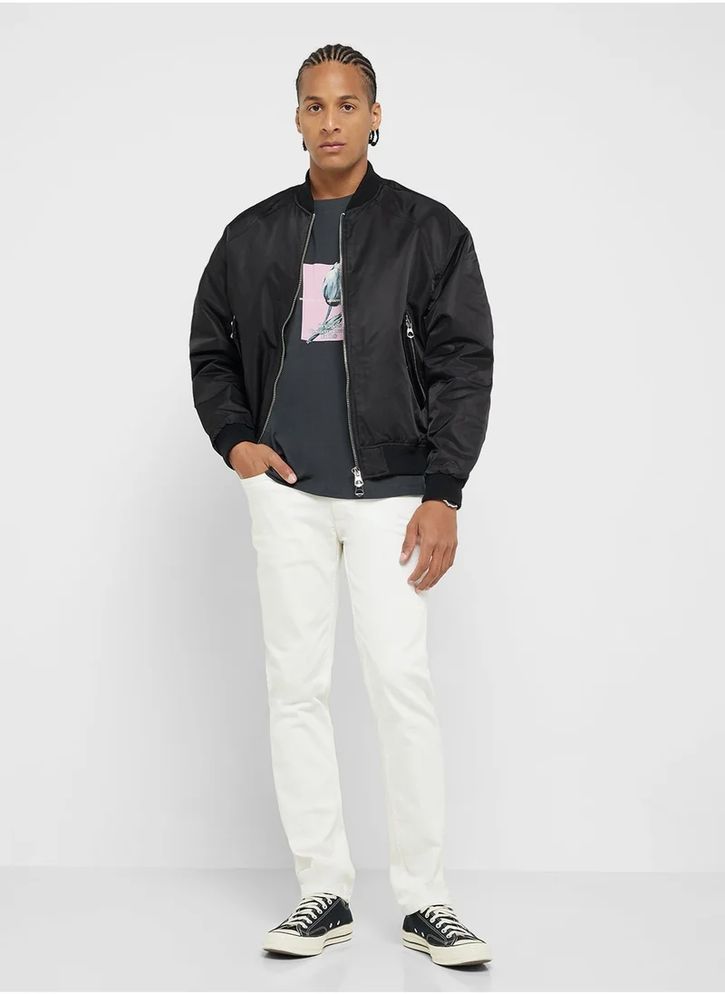 Jack  & Jones Ribbed Cuff Bomber Jacket — Black