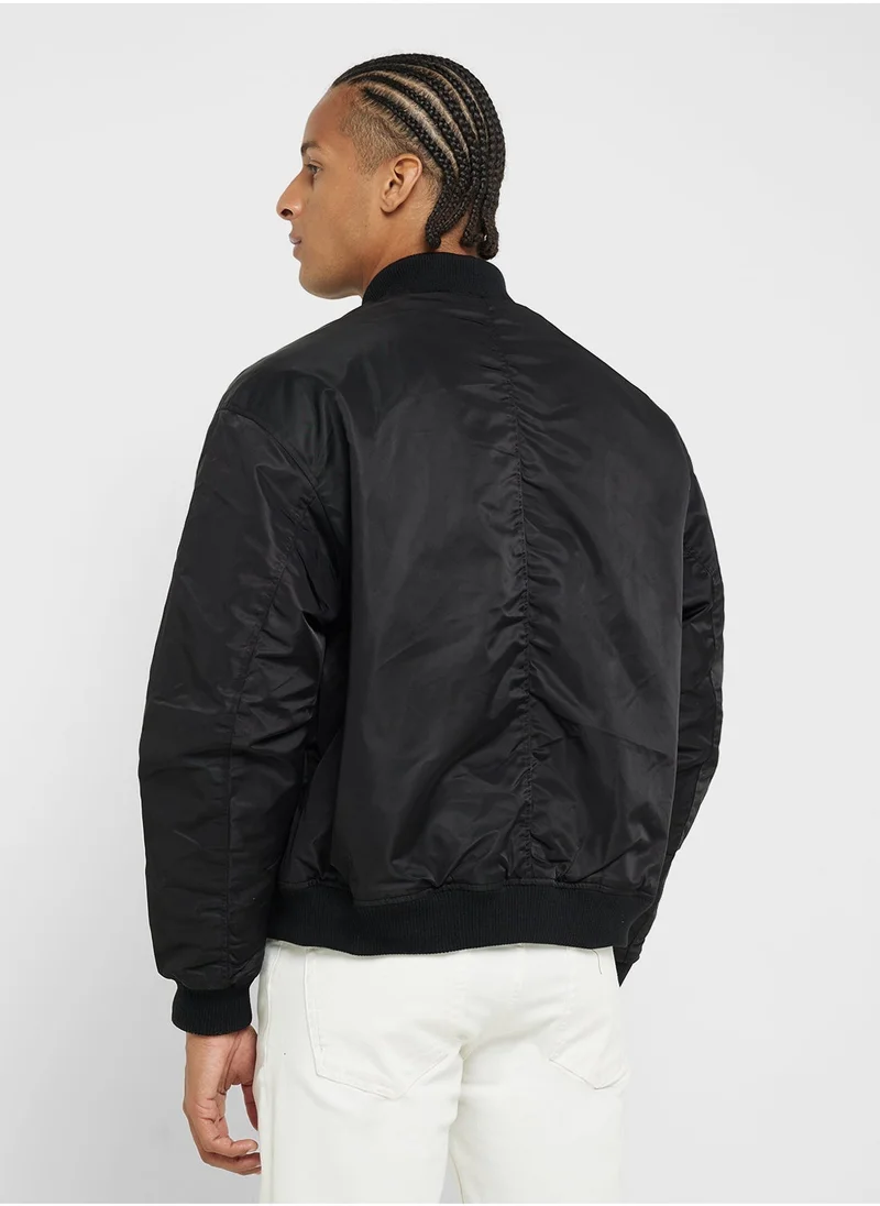 Jack  & Jones Ribbed Cuff Bomber Jacket — Black