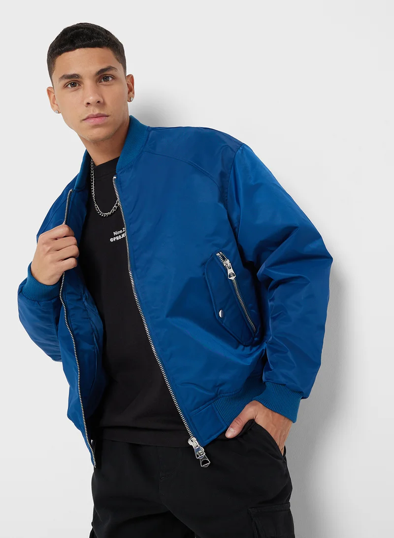 Jack  & Jones Ribbed Cuff Bomber Jacket — Royal