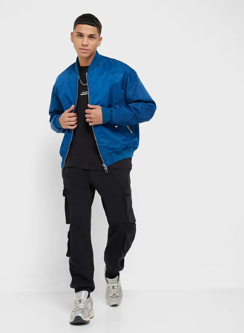 Jack  & Jones Ribbed Cuff Bomber Jacket — Royal
