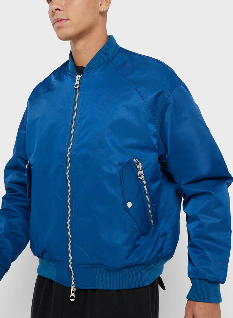 Jack  & Jones Ribbed Cuff Bomber Jacket — Royal