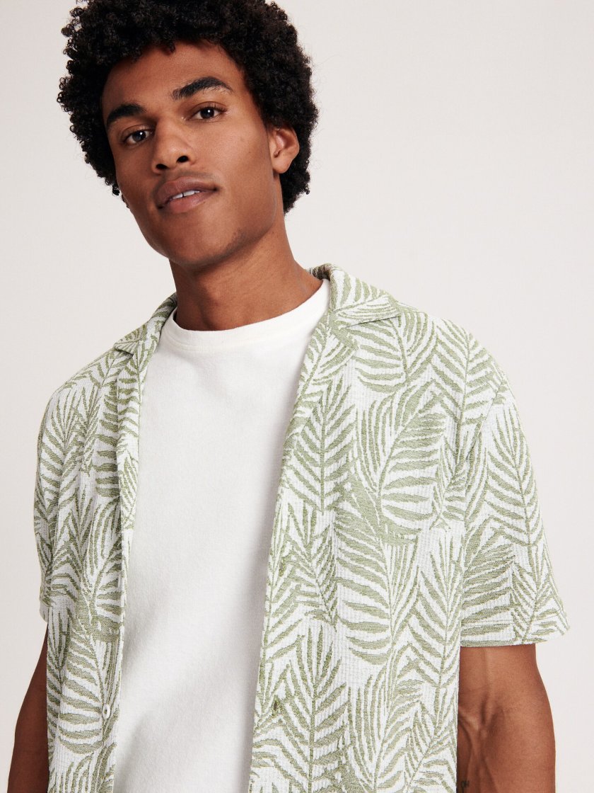 Shadow Print Statement Shirt — Olive