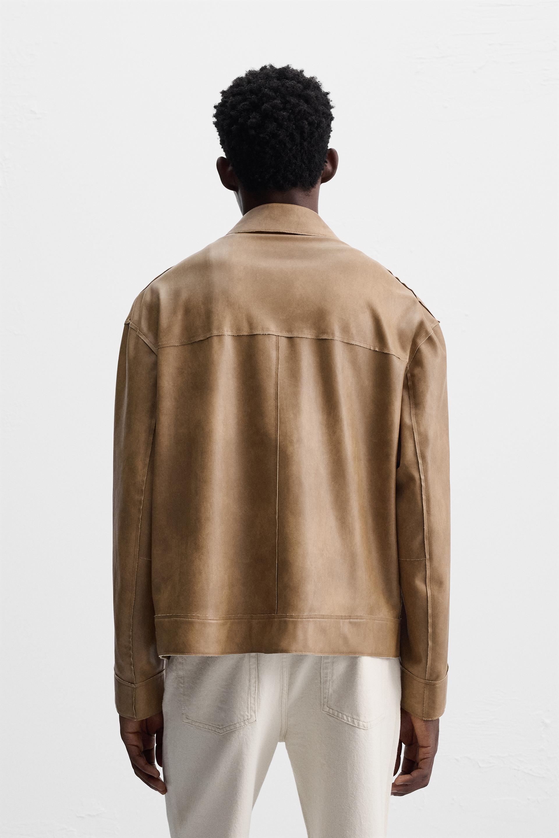Zara Faux Leather Shirt Jacket — Camel