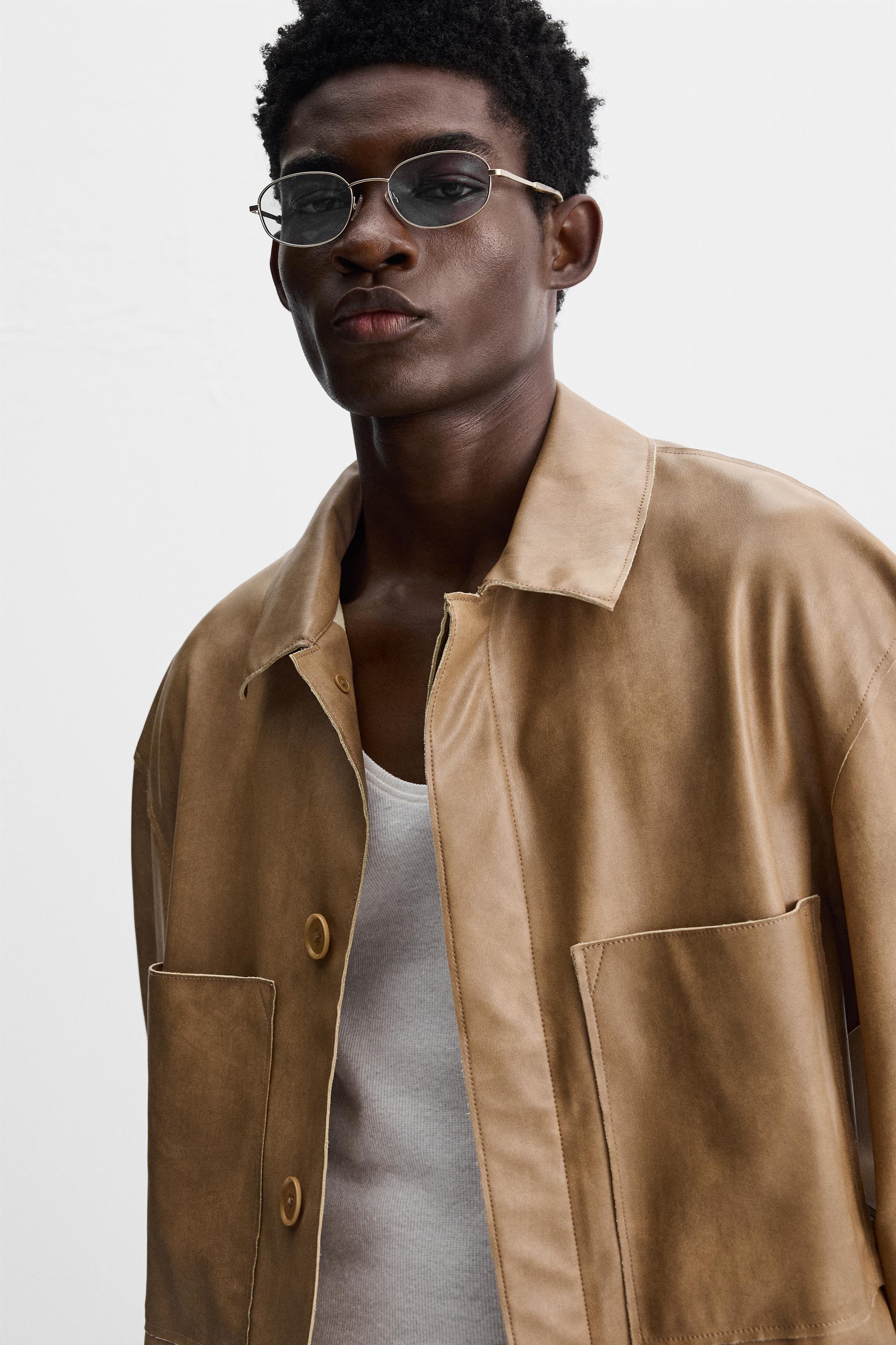Zara Faux Leather Shirt Jacket — Camel