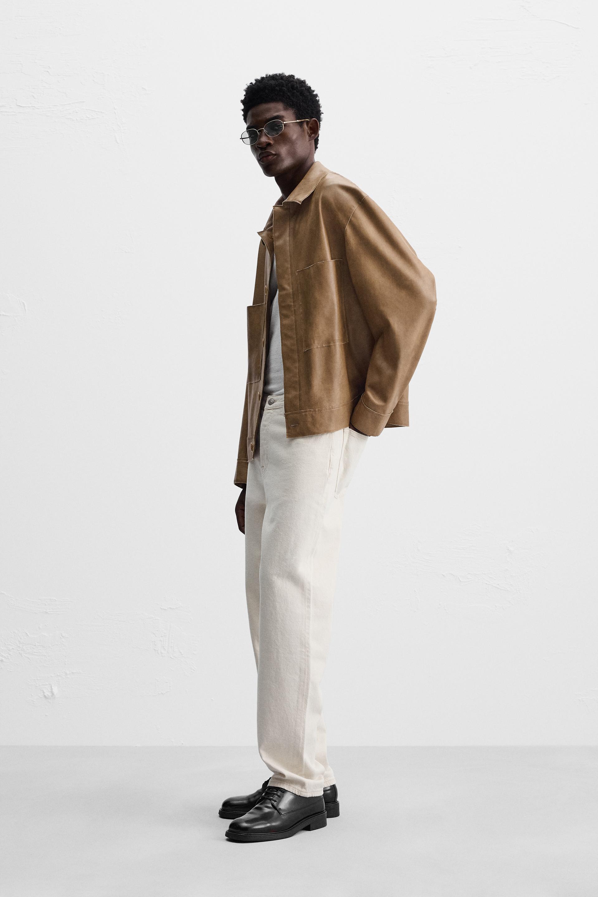 Zara Faux Leather Shirt Jacket — Camel