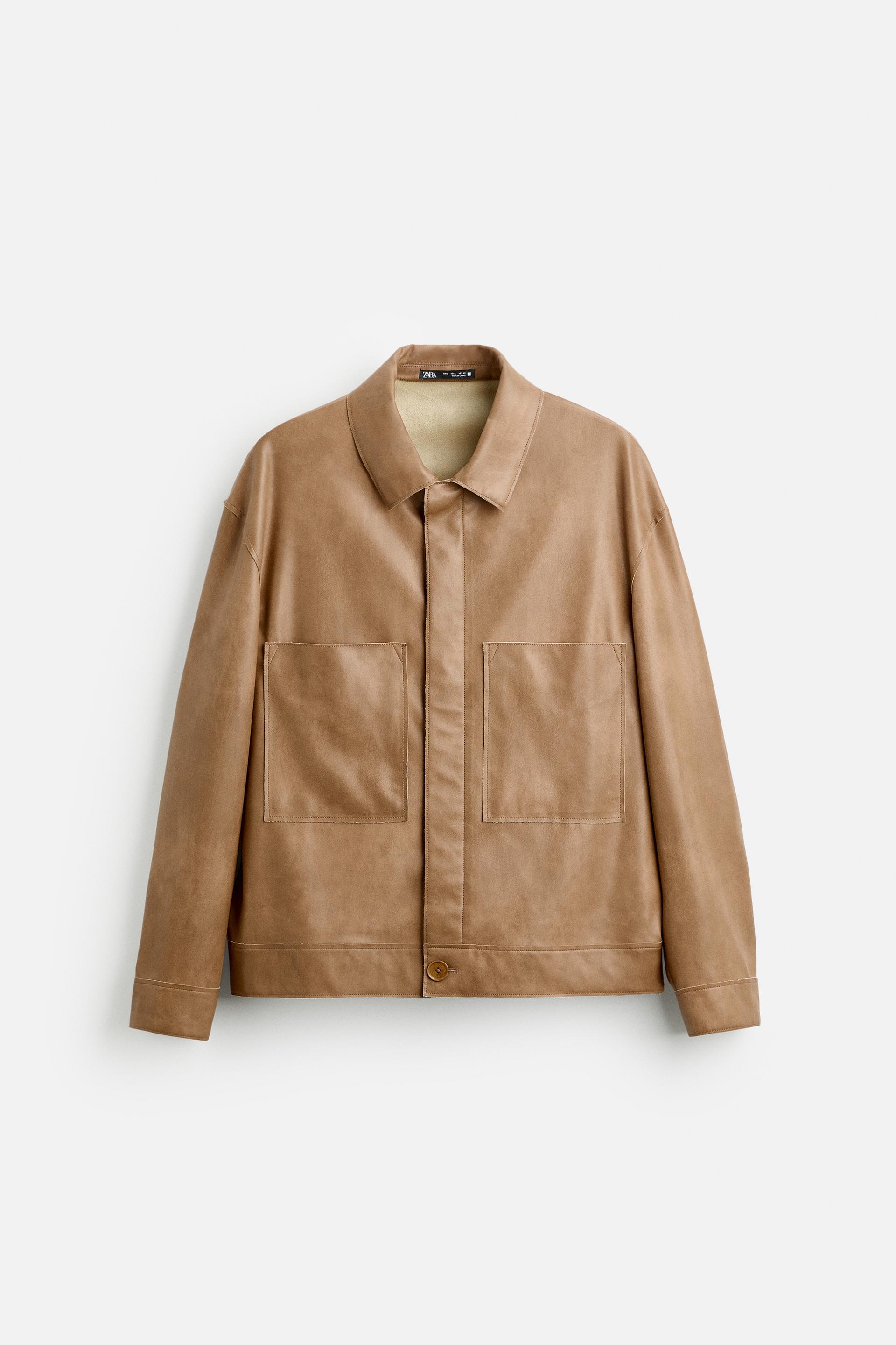 Zara Faux Leather Shirt Jacket — Camel