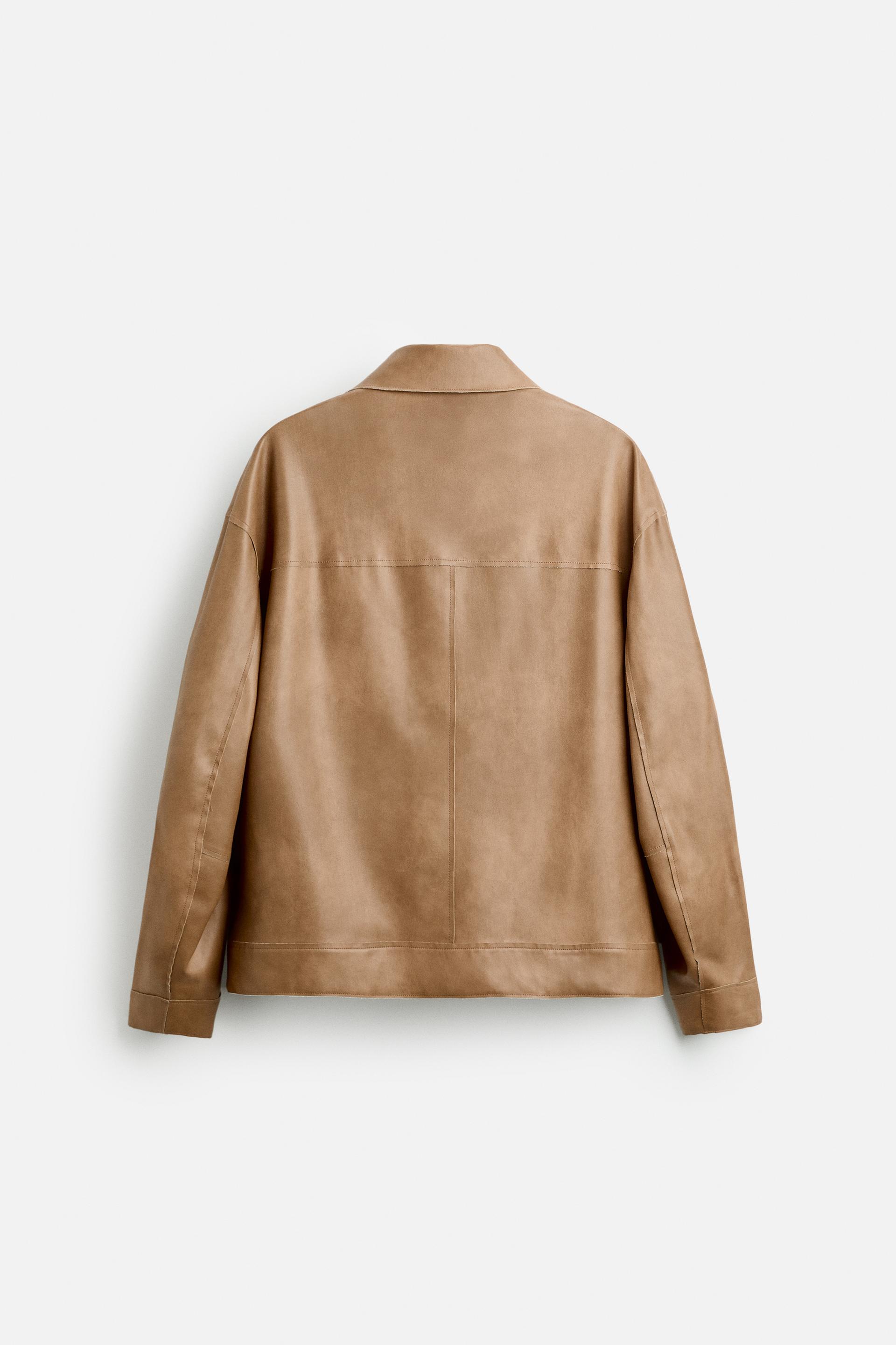 Zara Faux Leather Shirt Jacket — Camel