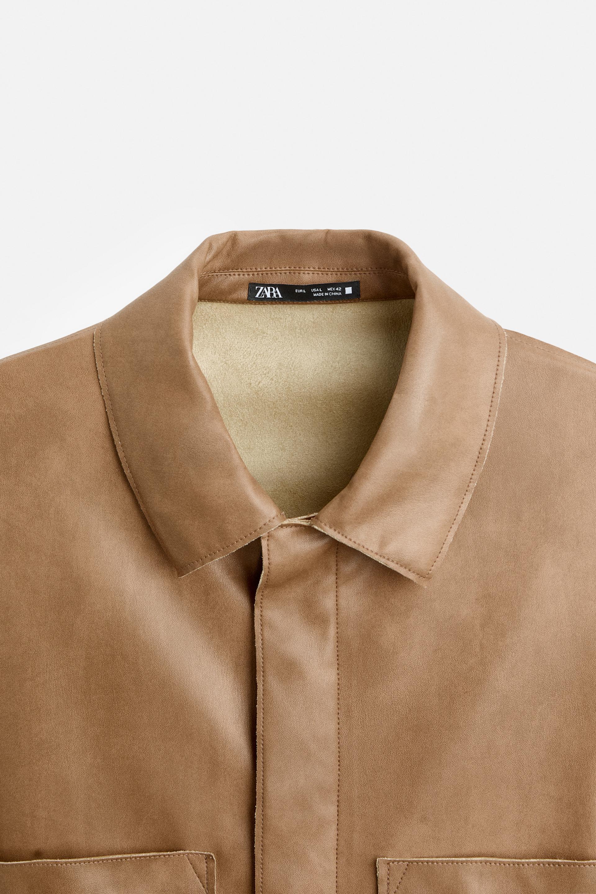 Zara Faux Leather Shirt Jacket — Camel