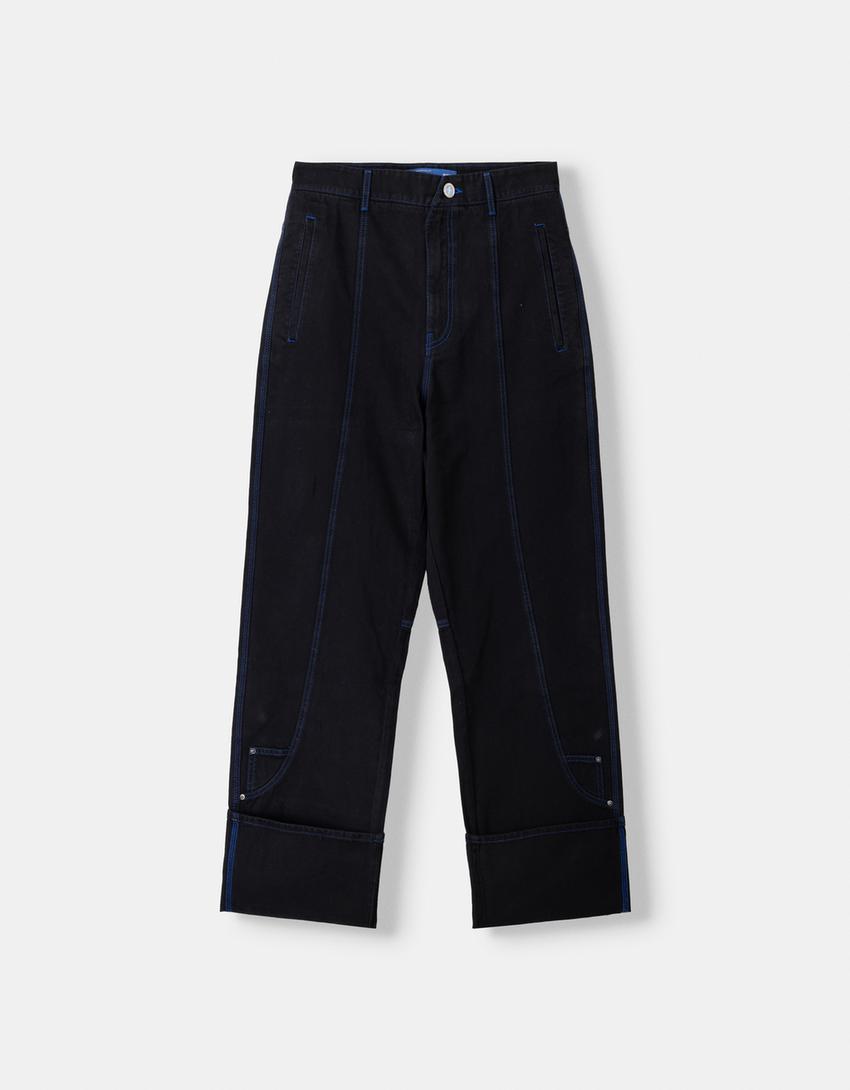 Bershka Baggy Twill Trousers — black
