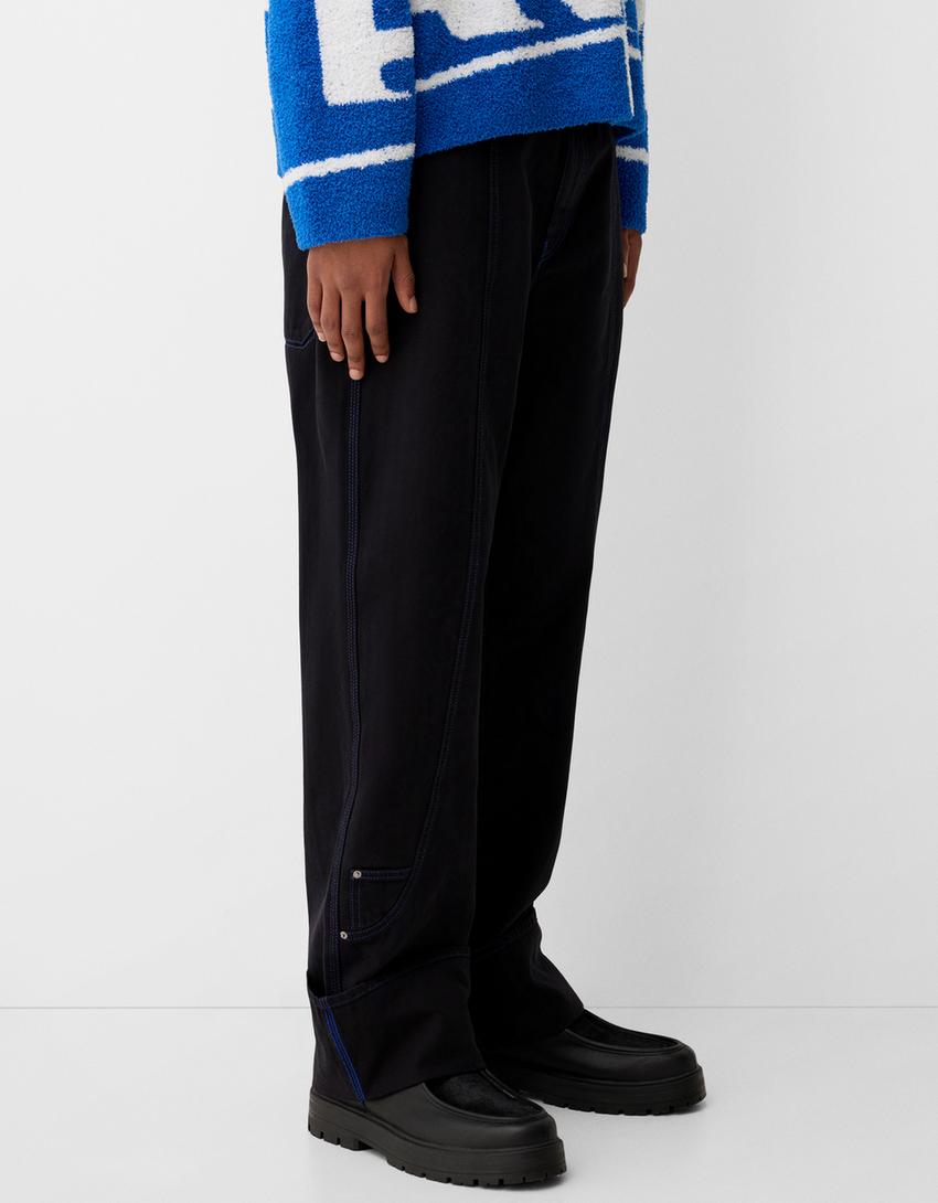 Bershka Baggy Twill Trousers — black