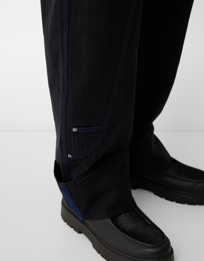 Bershka Baggy Twill Trousers — black