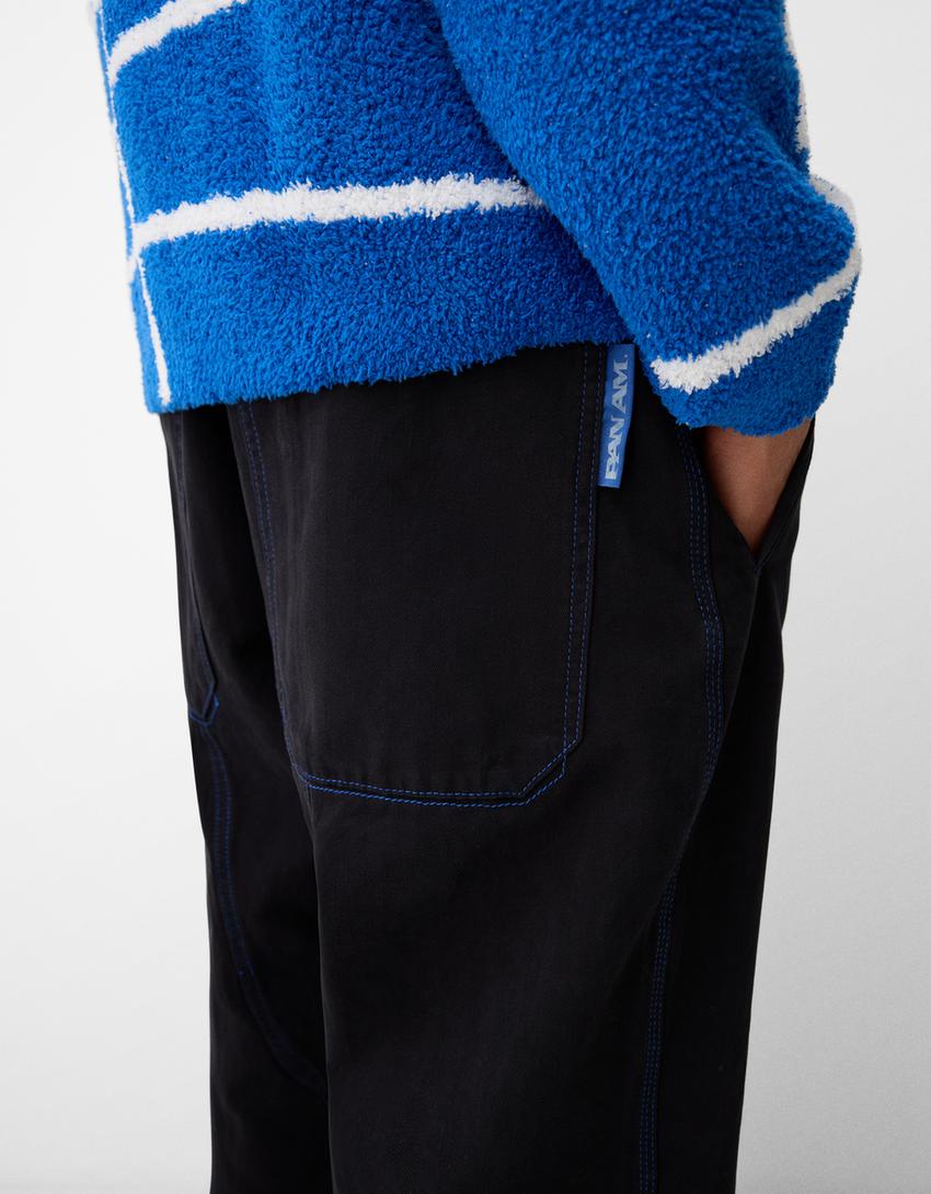 Bershka Baggy Twill Trousers — black