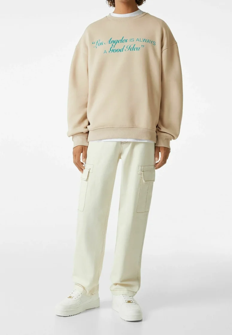 Bershka Camel Crew Sweatshirt — Camel