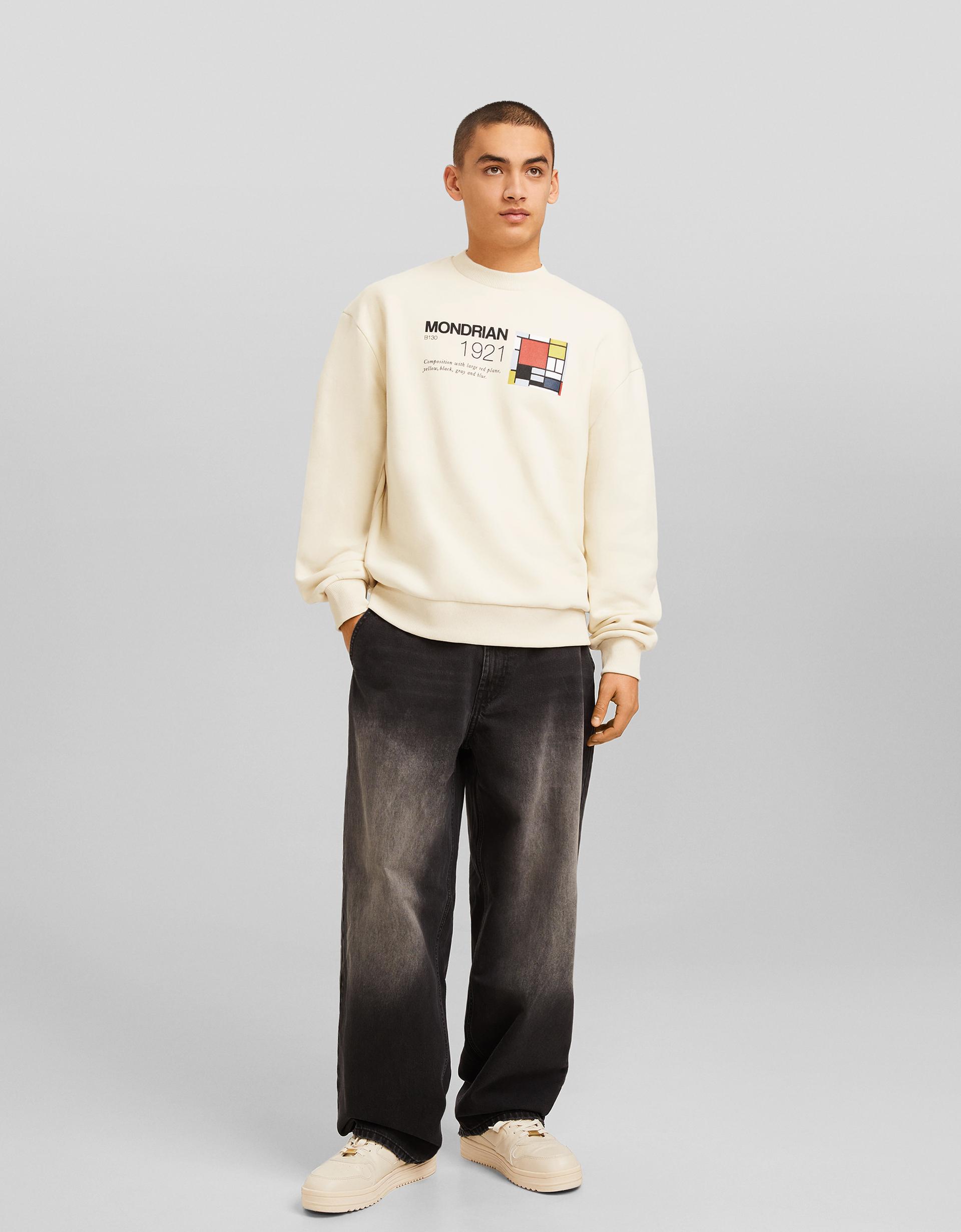 Bershka Piet Mondrian print sweatshirt — Ivory