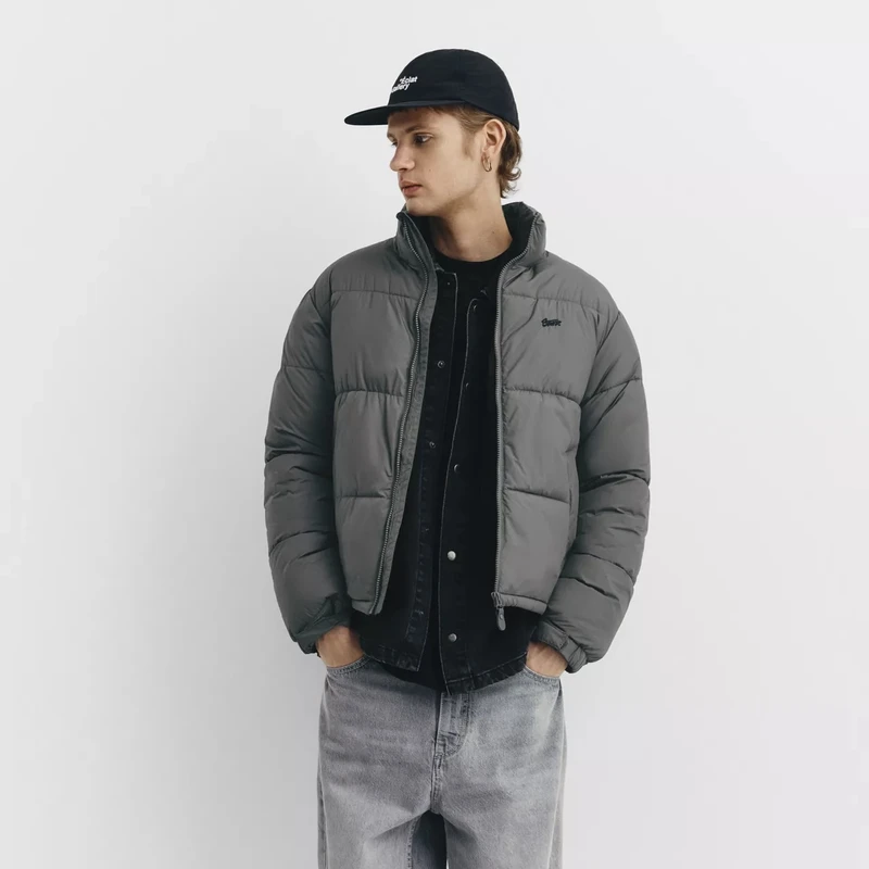 Pull&Bear Short Puffer Jacket — Grey