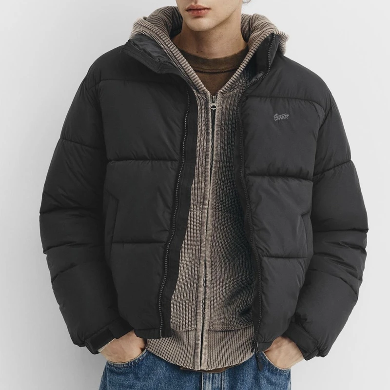 Pull&Bear Short Puffer Jacket — Black