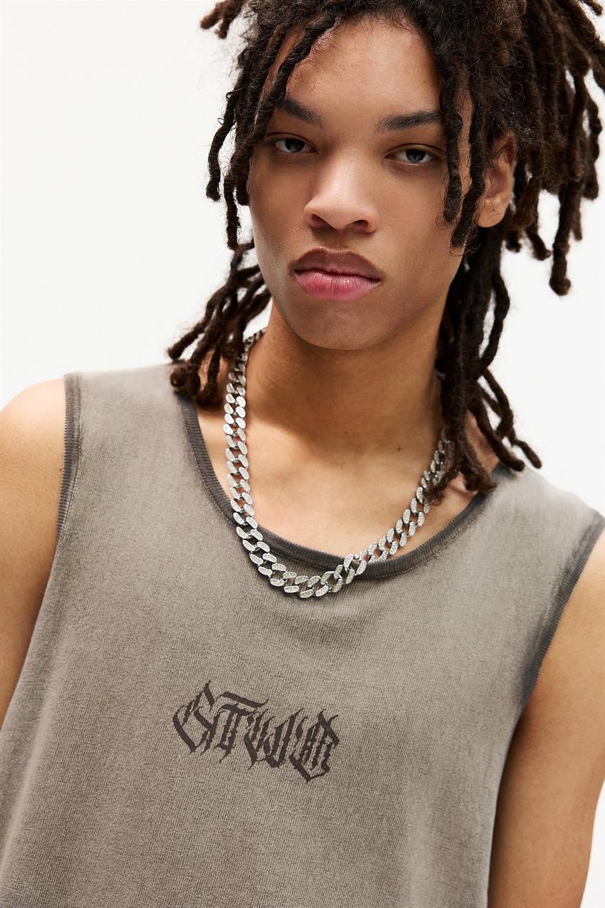 Pull&Bear Essential Ribbed Tank Top — Silver