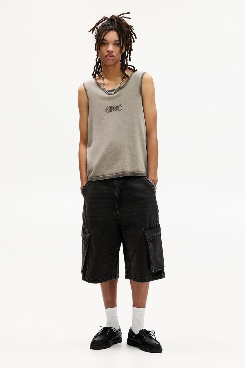 Pull&Bear Essential Ribbed Tank Top — Silver