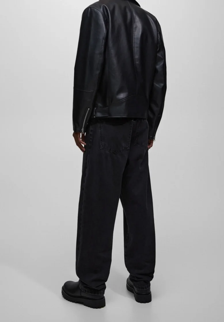 Mottled Black Faux Leather Jacke — Black
