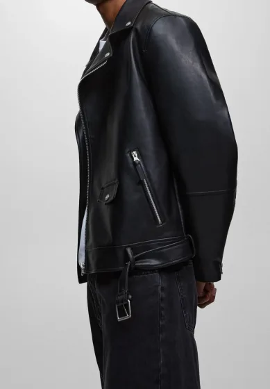 Veste en simili cuir noir chiné