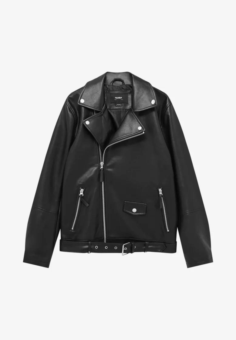 Mottled Black Faux Leather Jacke — Black