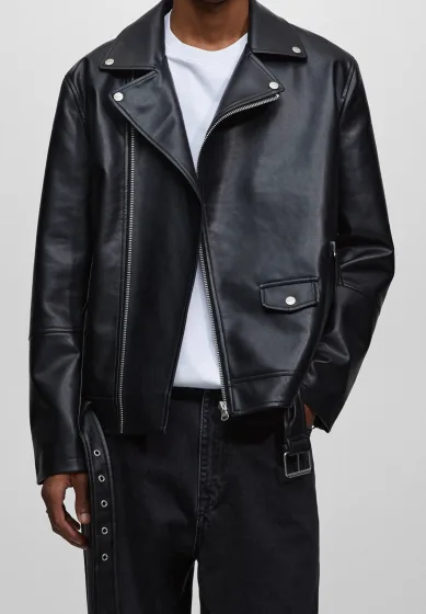Veste en simili cuir noir chiné
