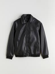 Mottled Black Faux Leather Jacke — Black