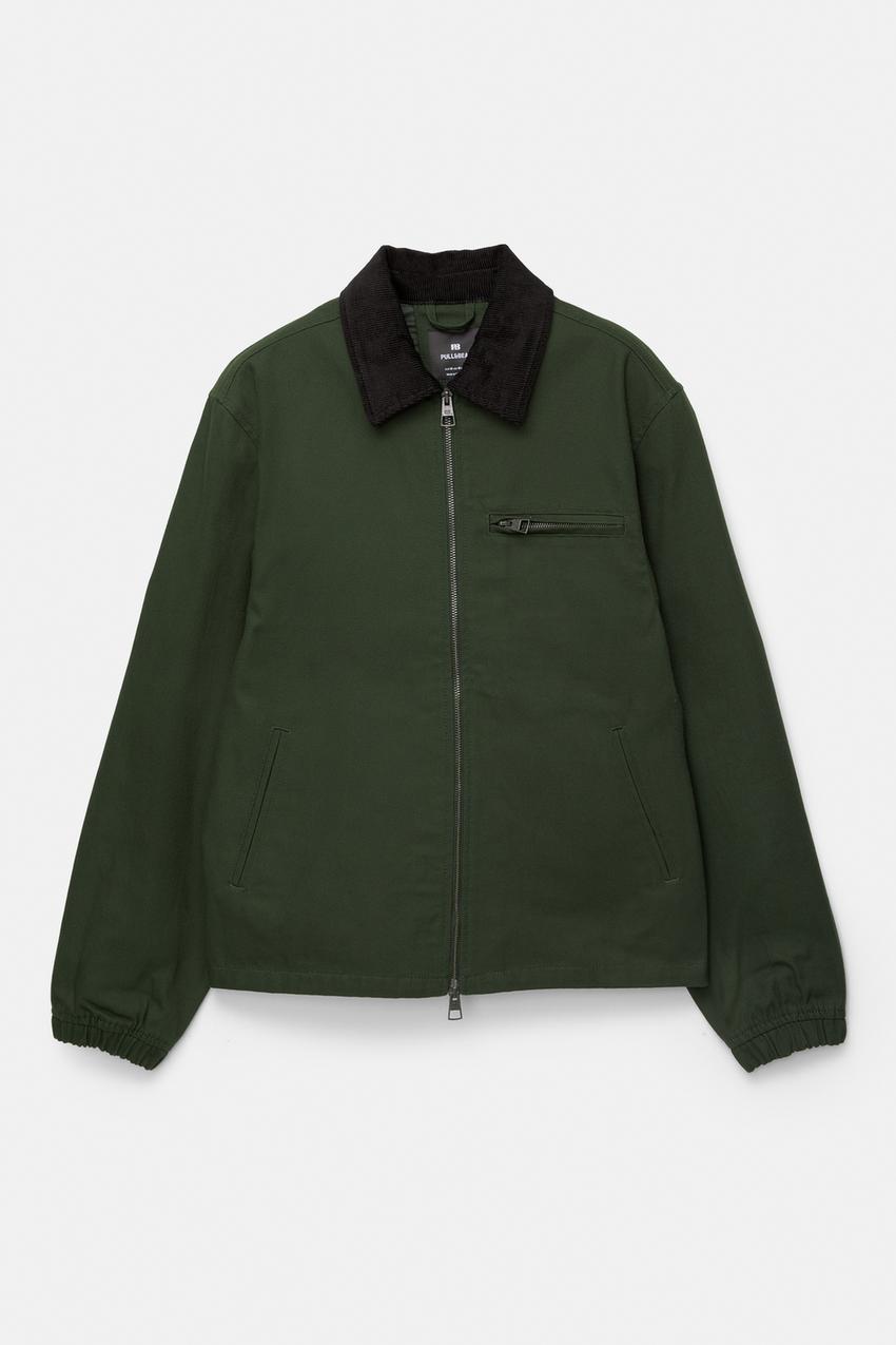 Velvet-Collar Cotton Jacket — Hunter