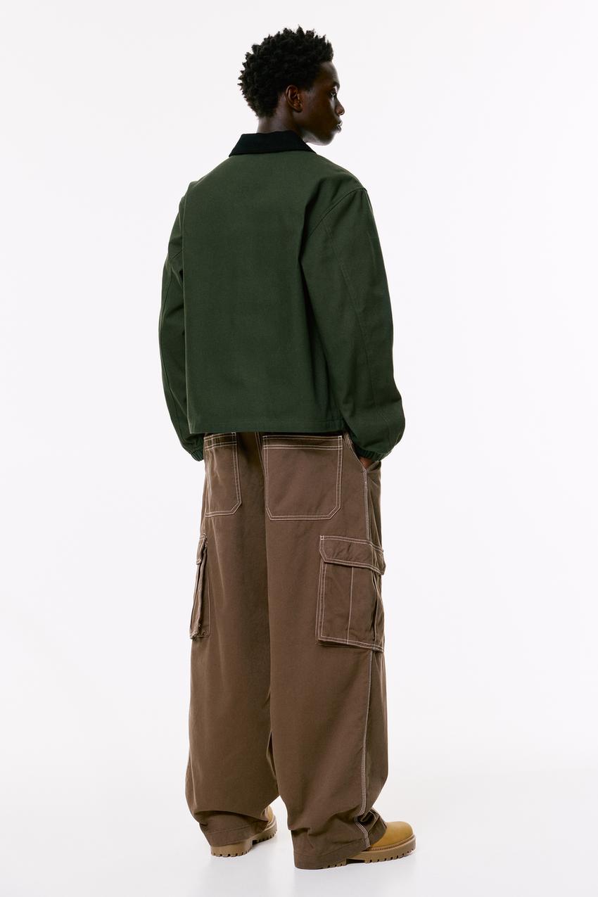 Velvet-Collar Cotton Jacket — Hunter