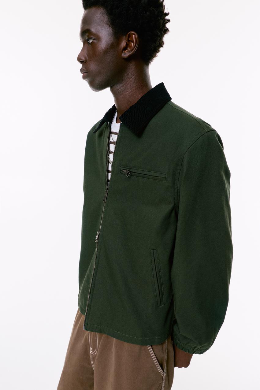 Velvet-Collar Cotton Jacket — Hunter