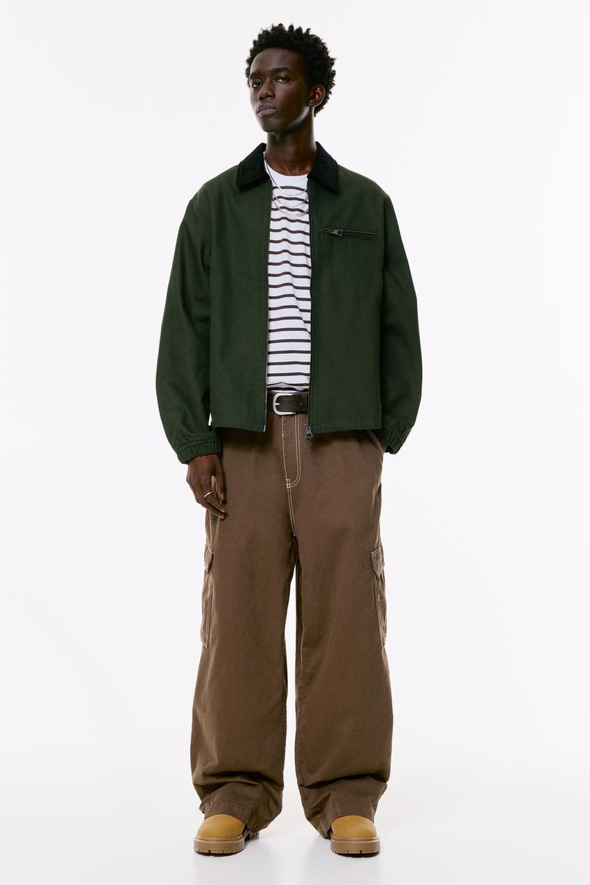 Velvet-Collar Cotton Jacket — Hunter