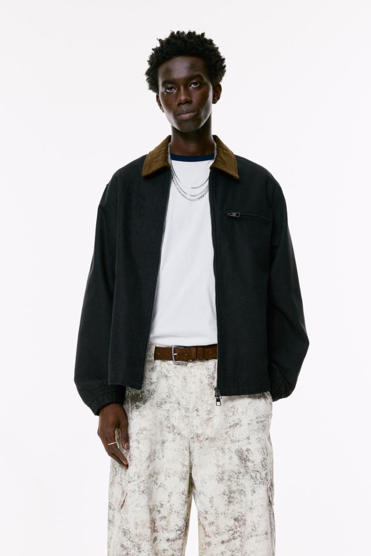 Velvet-Collar Cotton Jacket — black
