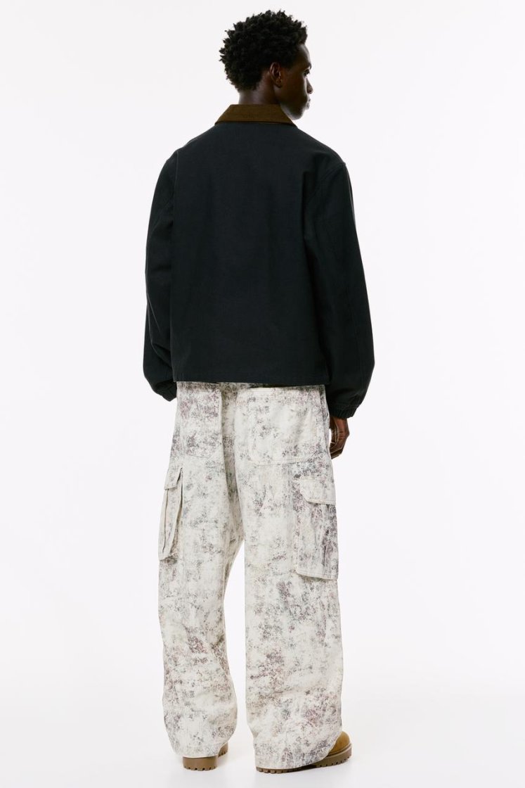 Velvet-Collar Cotton Jacket — black