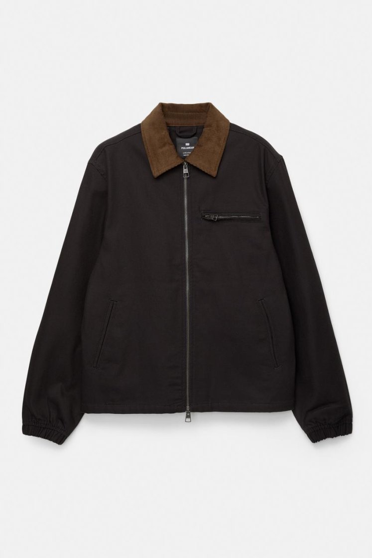 Velvet-Collar Cotton Jacket — black