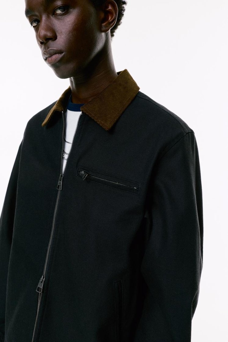 Velvet-Collar Cotton Jacket — black