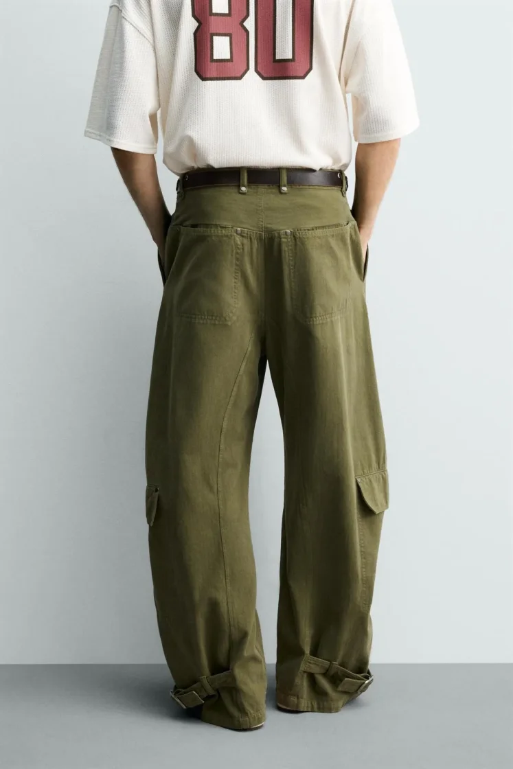 Zara Belted Ankle Cargo Pants — Olive