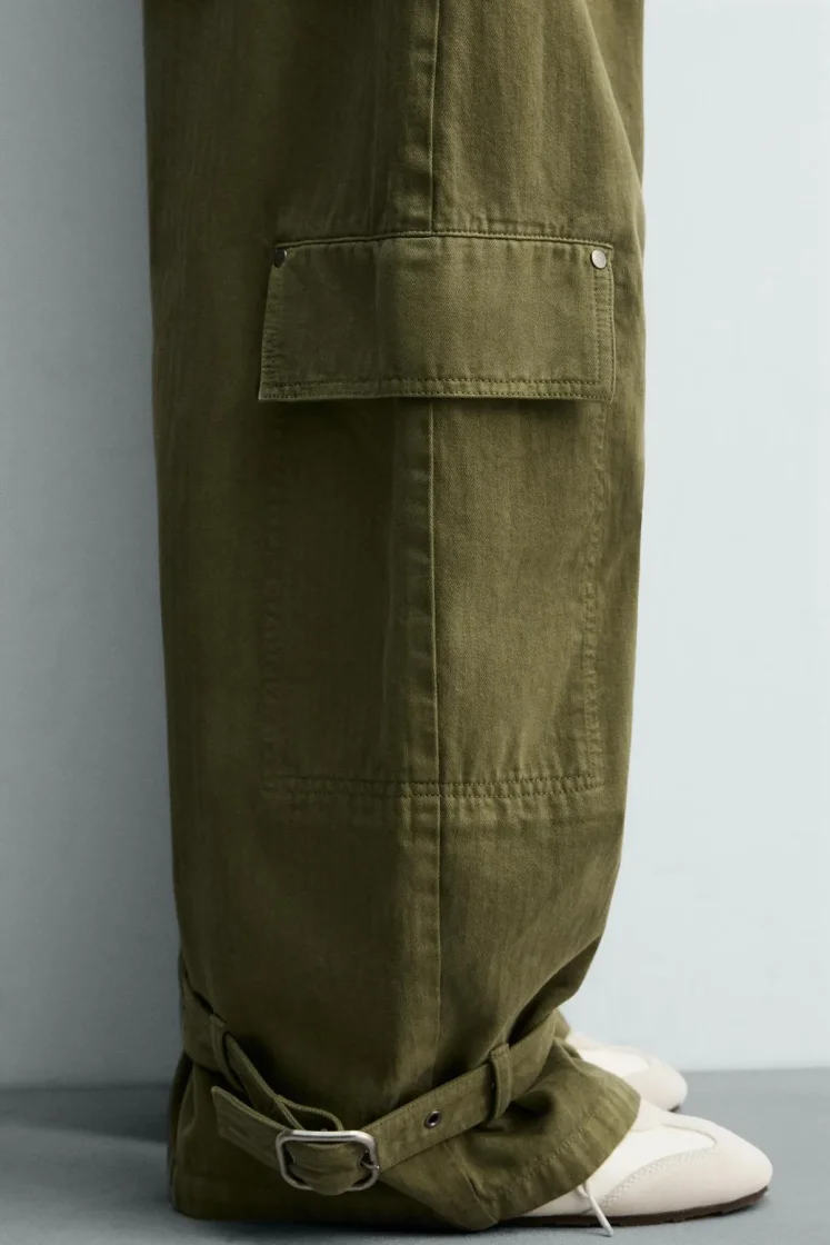 Zara Belted Ankle Cargo Pants — Olive