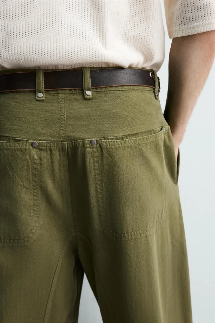 Zara Belted Ankle Cargo Pants — Olive