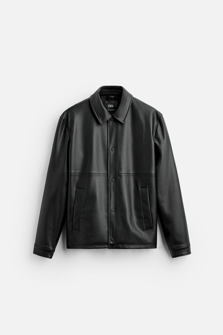 Zara Black Leather Biker Jacket — black