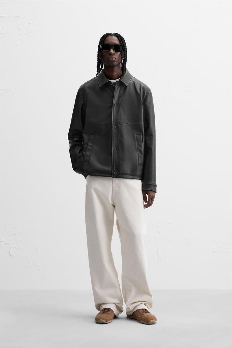 Zara Black Leather Biker Jacket — black
