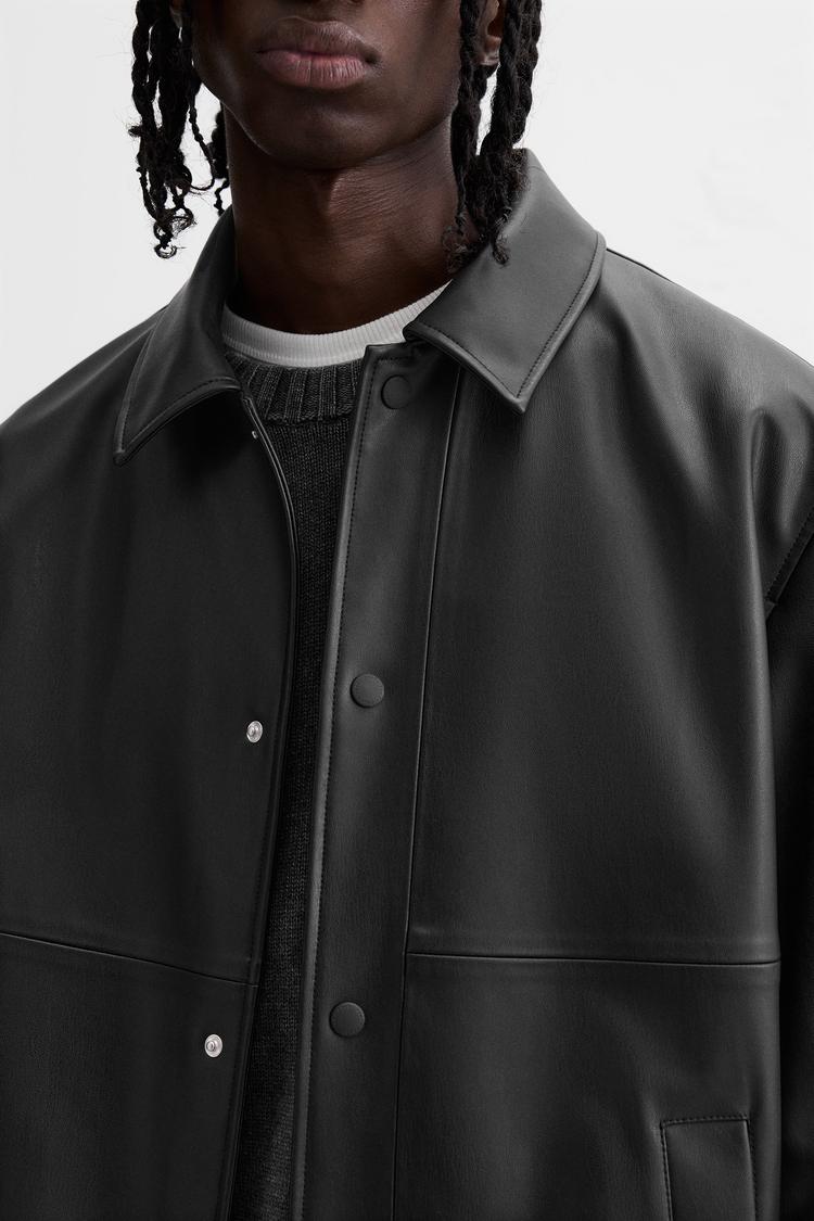 Zara Black Leather Biker Jacket — black