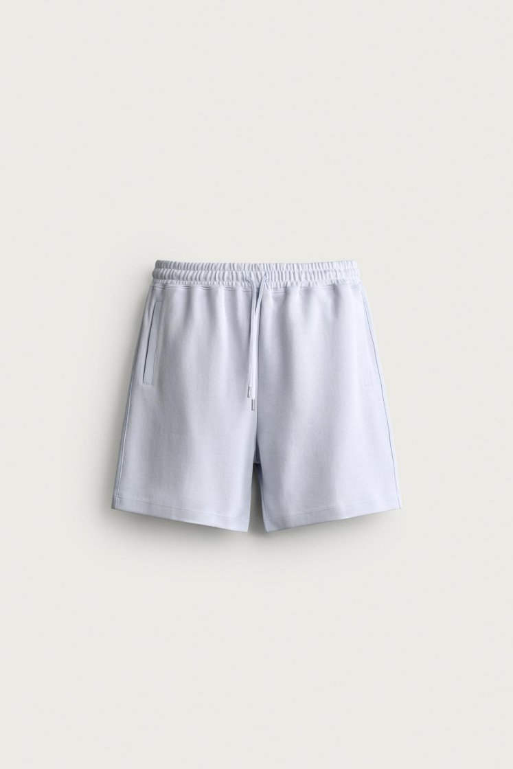 Zara SHORT DE JOGGING RELAXED FIT INTERLOCK — Bleu ciel