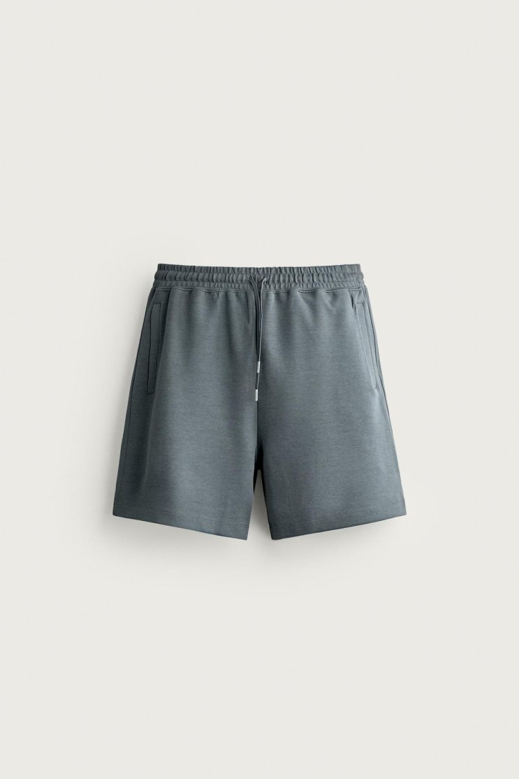 Zara SHORT DE JOGGING RELAXED FIT INTERLOCK — Bleu délavé
