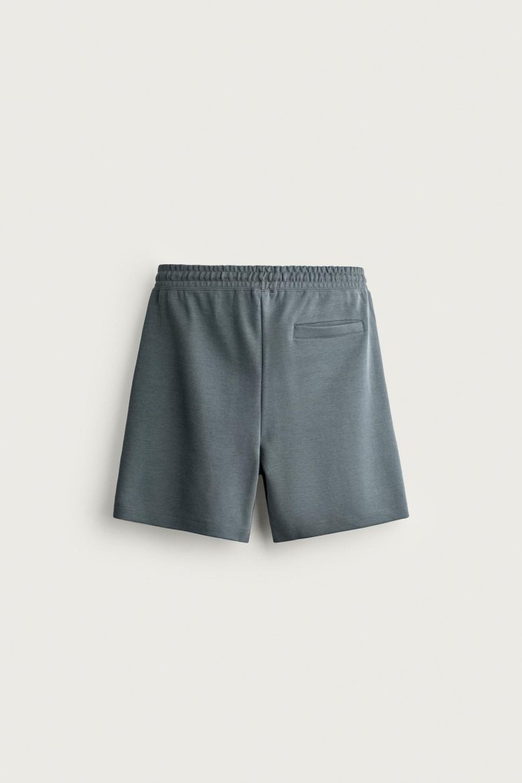 Zara SHORT DE JOGGING RELAXED FIT INTERLOCK — Bleu délavé